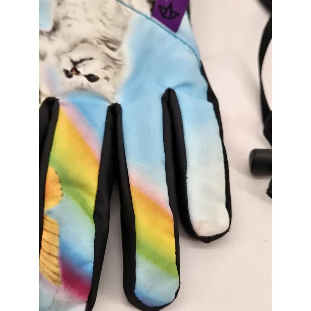 Celtek Maya Overcuff Snowboard Ski Gloves Kit N Play Rainbow Cat Kawaii Sz M